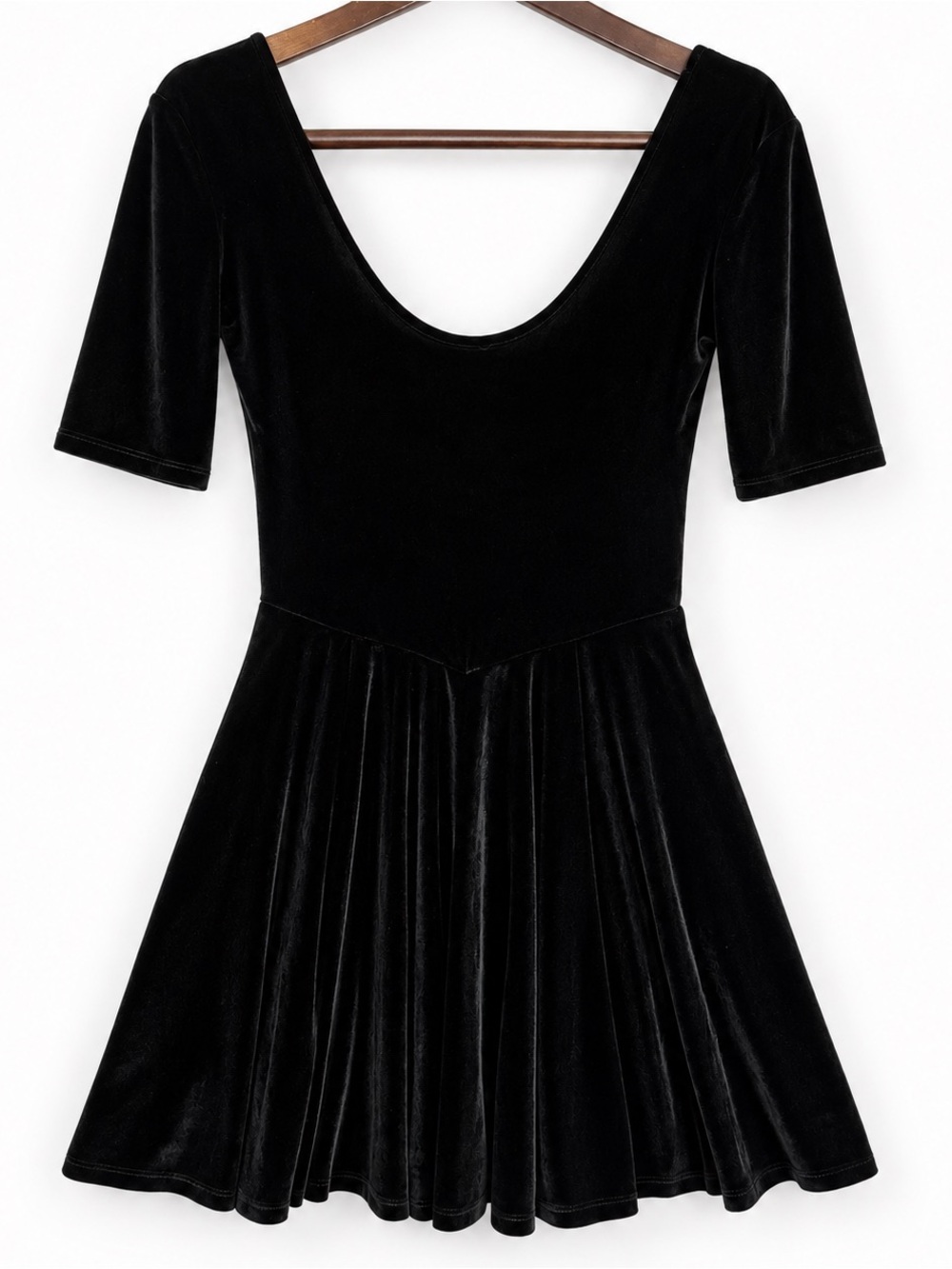 Kimchi Blue Black Velvet Scoop Back Skater Mini Dress S Balletcore